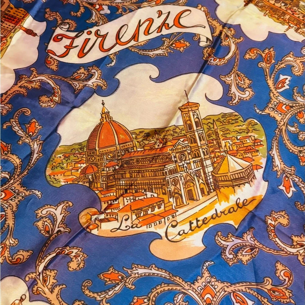 Scarf of Florence, Italy with Vibrant Blue and Orange Hues NWOT - Picture 12 of 12